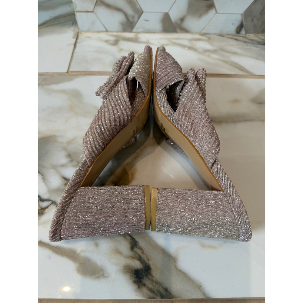 Lulus Heeled Mules Womens 9 Rose Gold Shimmer Pleated Bow Knot Block Heel - Picture 6 of 7
